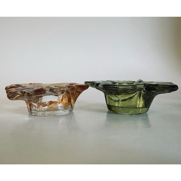 Vintage Maple Leaf Green & Orange Glass Votive Tea Light Candle Holder Set - Picture 9 of 12